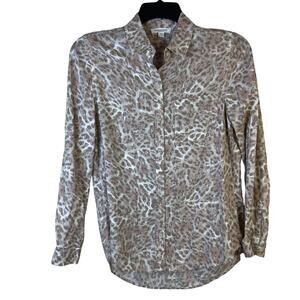 Beach Lunch Lounge Size Small Leopard Print Button‎ Down Shirt Long Sleeve